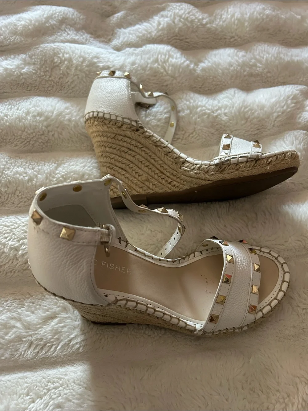 Marc Fisher White Studded Espadrille Wedge Sandals